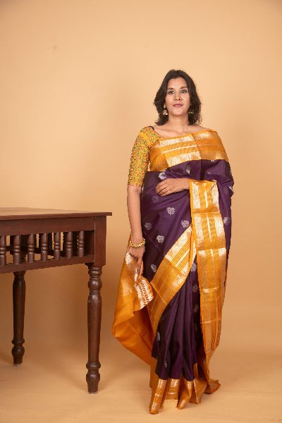 Purple and Mustard Kanjivaram, Temple Border