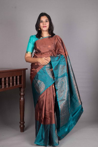 Maroon and Teal Kanjivaram, Traditional Weave