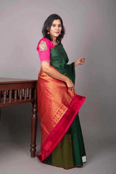 Green and Magenta Kanjivaram, No Border