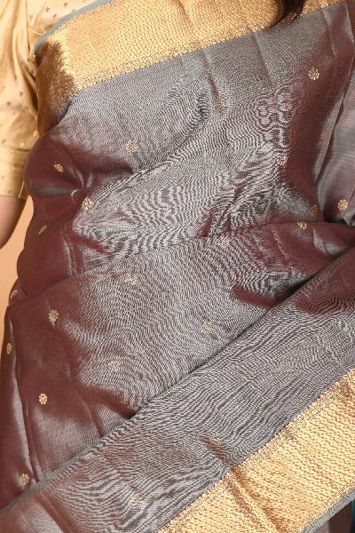 Steel Gray Kanjivaram, Gold Buttas